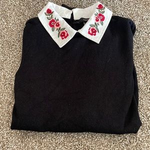 Long sleeve embroidered roses retro shirt